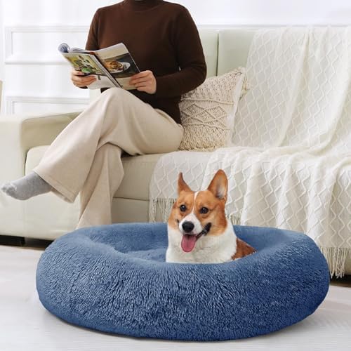 JOLLYVOGUE Dog Beds Large Sized Dog, 36 inches Calming Soft Anti-Anxiety Donut Dogs Bed, Washable Round Fluffy Cushion for Large Pets, Fits up to 80 lbs Pets - Image 6
