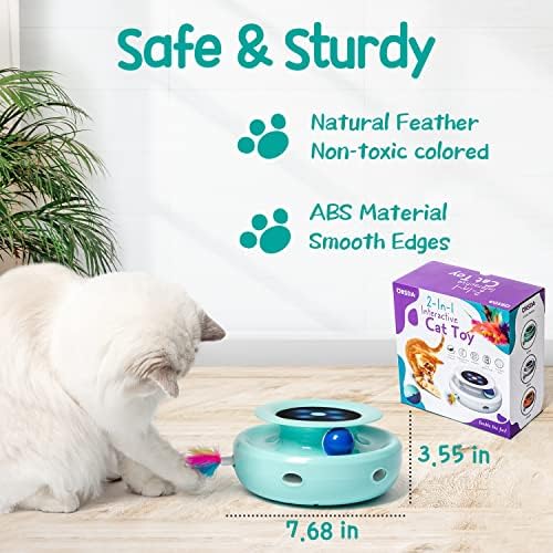 ORSDA Cat Toys 2-in-1 Interactive Cat Toys for Indoor Cats, Automatic Cat Toy Balls, Mice Toys Ambush Feather Kitten Toys with 7pcs Attachments, Dual Power Supplies, Adjustable Speed, Auto On/Off - Image 3