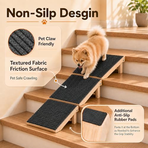 3 Pack Foldable Dog Ramp for Stairs – Anti-Slip Pet Steps for Small/Senior Dogs, Space-Saving Portable Indoor/Outdoor Dog Stairs for Sofa Car Bed, Joint-Friendly Ramp for Arthritic Pets - Image 4