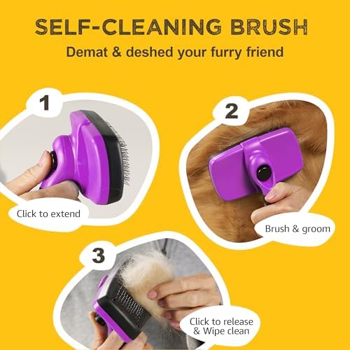 Deshedding Dog Brush for Shedding – Self Clean Cat Brush Deshedding & Grooming Tool for Long Haired and Short Haired Dogs, Slicker Brushes for Dogs, Skin-Friendly, Retractable Bristles, Easy to Clean - Image 3