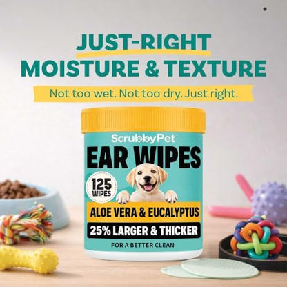Scrubby Pet Dog Ear Wipes for Dogs | Extra Thick with Aloe Vera & Eucalyptus | 125 Count | Hypoallergenic Ear Cleaner for Dogs with Pearl Texture for Deeper Clean - Image 6