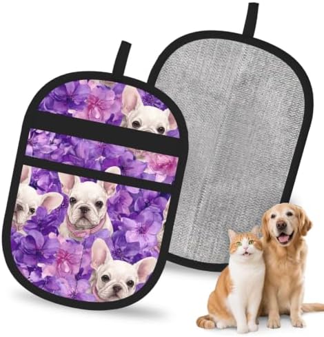 White French Bulldog Purple Floral Pet Hair Removal Glove For Cats Dogs by FREEHOTU