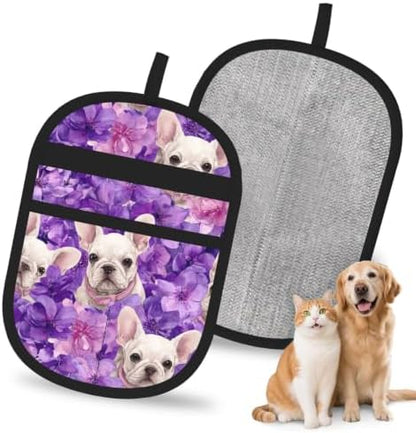 White French Bulldog Purple Floral Pet Hair Removal Glove For Cats Dogs by FREEHOTU