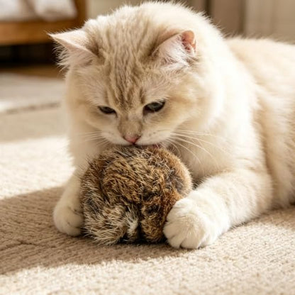 Large Rabbit Fur Cat Toy Ball 5-Inch, Soft Fluffy Catnip Ball for Indoor Cats, Furry Interactive Toy to Stimulate Hunting Instinct, Chase & Pounce Play, 1 Piece - Image 7