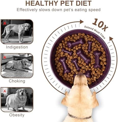 Ceramic Slow Feeder Dog Bowls, Ceramic Slow Feeder Maze Dog Food Bowl, Slow Eating Dog Bowl and Slow Feeder Dog Bowl Anti-Choking for Daily Pet Feeding （Purple Bone） - Image 3