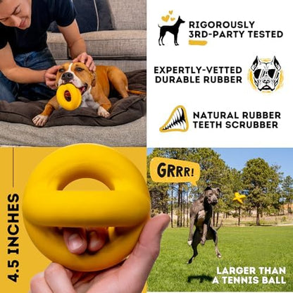 Indestructible Dog Ball - Lifetime Replacement - Durable Dog Toy for Aggressive Chewers - Safe, Non-Toxic Natural Rubber - Chew, Tug & Fetch - Tough, Heavy Duty Chew Toy - 4” (Softball Size) - Image 5