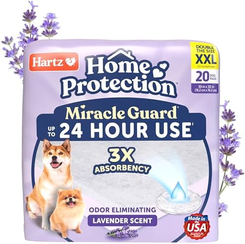 Hartz Miracle Guard Dog and Puppy Dog Pads Max Absorbency 24 Hour Use Odor Eliminating Lavender Scented No Leaks, 2XL Size 20 Count by Hartz