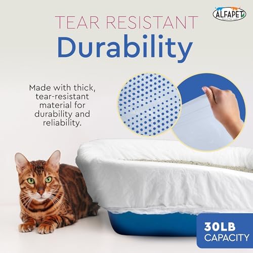 Alfapet Sifting Cat Litter Box Liners - Jumbo 10 Count, Tear-Resistant Cat Litter Bags, Waterproof Kitty Litter Liners, Fits Litterbox Pan Sizes X-Large, X-Giant, 37" x 18" 30 lb Capacity - Image 4