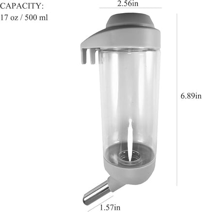 No-Drip 500ml Pet Water Bottle for Dogs & Small Animals (Rabbit/Hamster/Guinea Pig) - Adjustable Cage-Mounted Dispenser with Detachable Leak-Proof Design for Kennels/Crates Grey
