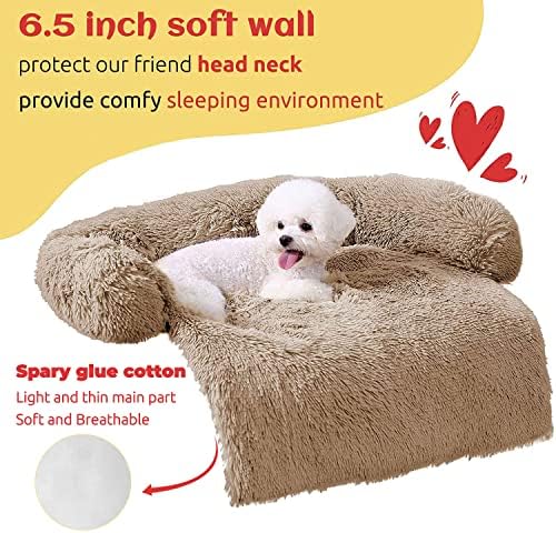 HACHIKITTY Calming Pet Sofa Bed Mat, Washable Fluffy Couch Cover for Dogs and Cats, Anti-Slip Bottom (30"x 27"x 6", Camel) - Image 2