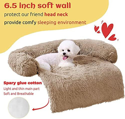 HACHIKITTY Calming Pet Sofa Bed Mat, Washable Fluffy Couch Cover for Dogs and Cats, Anti-Slip Bottom (37"x 33"x 6", Camel) - Image 2