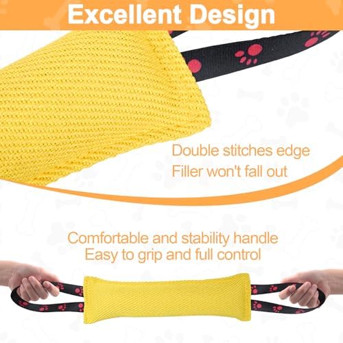 ToLanbbt Dog Tug Toy Bite Jute Pillow Pull Toy with 2 Strong Handles Perfect for Tug of War, Puppy Interactive Play, Tear Resistant Bite Training for Small Medium Large Dogs (Bright Yellow-Footprint) - Image 4