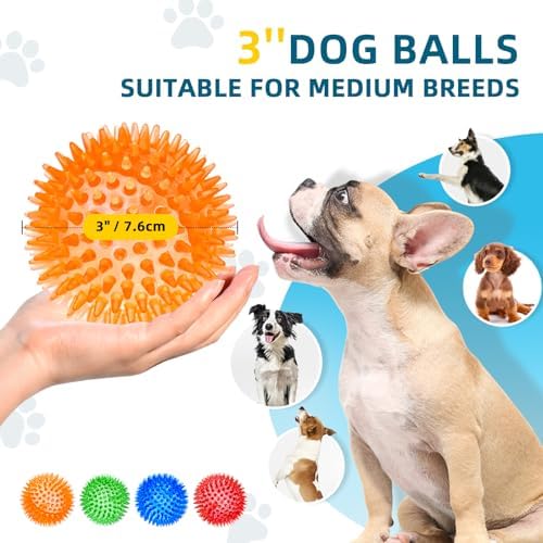 SHARLOVY 3'' Squeaky Balls for Small Dogs, 4 Spiky Dog Balls for Teething - Image 4