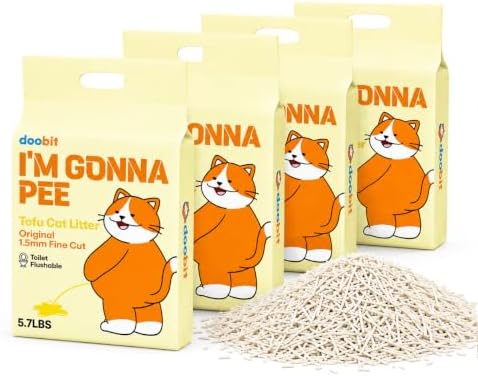 Korea Brand,Tofu Cat Litter 22.8(5.7lb x 4pack),Lightweight cat Litter clumping,Nature Plant-Based Pellets,Low-Dust Qucik Clumping Superior Odor Control,Non Toxic Low Tracking by DOOBIT
