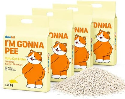 Korea Brand,Tofu Cat Litter 22.8(5.7lb x 4pack),Lightweight cat Litter clumping,Nature Plant-Based Pellets,Low-Dust Qucik Clumping Superior Odor Control,Non Toxic Low Tracking by DOOBIT