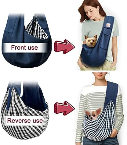 Pet Dog Sling Carrier for 3-10 lbs pet,Dog Purse Pouch,Dog Satchel,Reversible unadjustable Strap Travel Hand-Free Safe Bag Small Puppy Backpack (Dark Blue) - Image 6