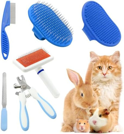 Pet Grooming Kit with Slicker Brush Bath Massage Glove Brush Pet Shedding Comb Nail Clipper Trimmer 6 Piece Set for Rabbit Kitten Guinea Pig Cat Chinchilla Ferret Small Animals by Crafterlife