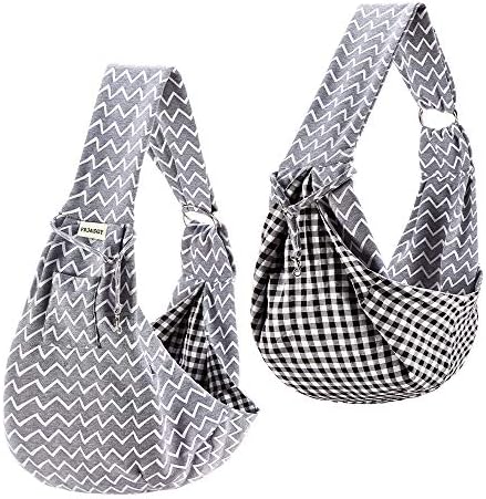 FDJASGY Small Pet Sling Carrier-Hands Free Reversible Pet Papoose Bag Tote Bag with a Pocket Safety Belt Dog Cat for Outdoor Travel (Gray Stripe) - Image 2