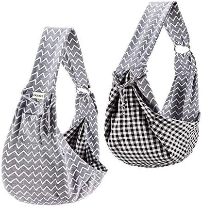 FDJASGY Small Pet Sling Carrier-Hands Free Reversible Pet Papoose Bag Tote Bag with a Pocket Safety Belt Dog Cat for Outdoor Travel (Gray Stripe) - Image 2