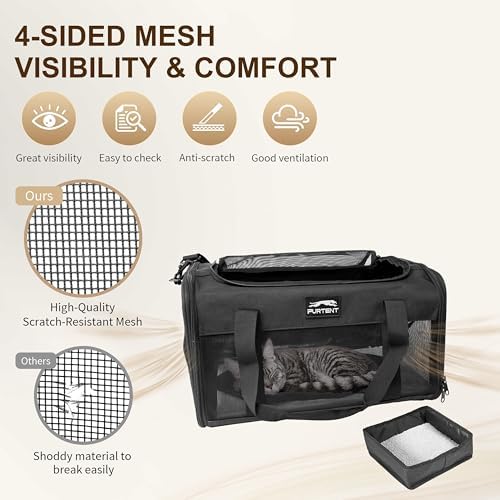 Pet Carrier Airline Approved, Soft Sided Cat Carrier for Small Pets up to 13 lbs, TSA Approved Dog Travel Bag, Portable Soft Sided Pet Carrier for Kittens and Puppies (Black, Travel Litter Box) - Image 5