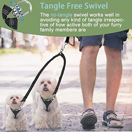 360° No Tangle Dual Dog Leash Coupler with Shock Absorbing Bungee - Image 3