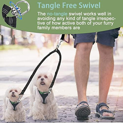 360° No Tangle Dual Dog Leash Coupler with Shock Absorbing Bungee - Image 3