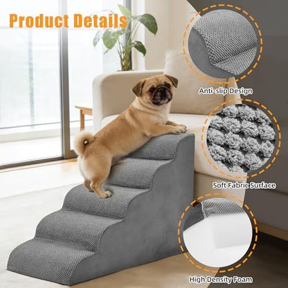 NEWBULIG 5-Step Dog Stairs, 22.8" H Dog Steps for Sofa and Chair, Curved - Image 3