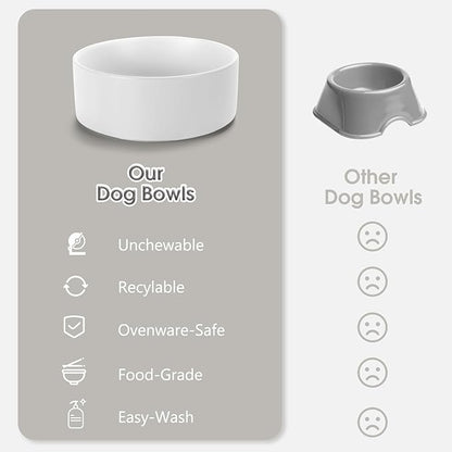 Ceramic Dog and Cat Bowl Set with Stand, 1.7 Cups Dog Food and Water Bowl Suitable for Small and Medium Pets (13.5oz White)