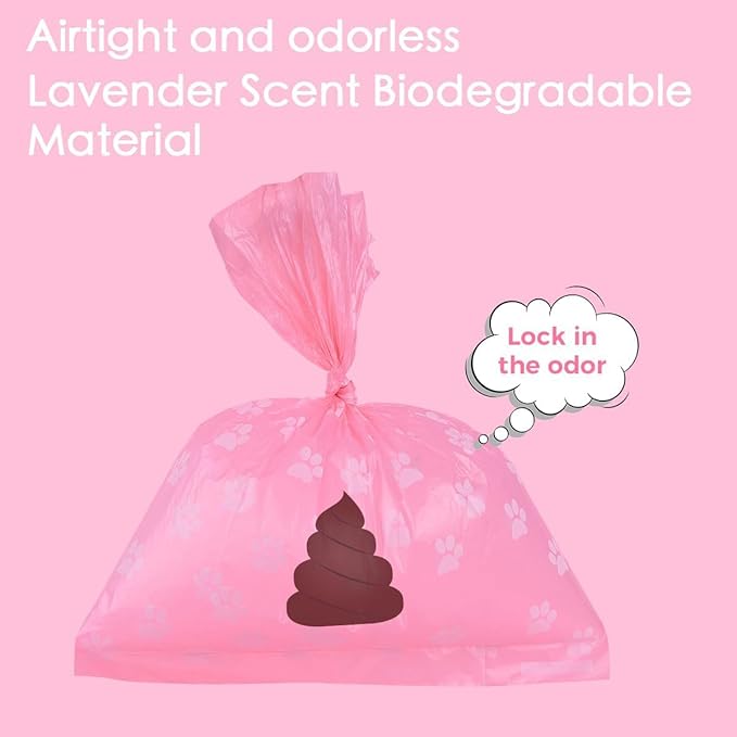 Poop Bags Rolls 256 Count - 9x13 Inches Pink Thickened Leakproof Lavender scent Poo Bags for Dogs, Eco-Friendly Pet Waste Bags for Walking, Home, Travel