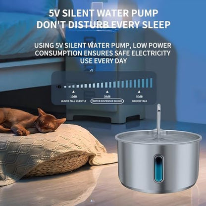 135oz/4L 304 Stainless Steel Cat Water Fountain for Cats & Dogs – LED Window with Blue/Red Alerts, Ultra-Quiet 38dB Pump, Auto Shut-Off, Night Light, Indoor Pet Water Dispenser - Image 5