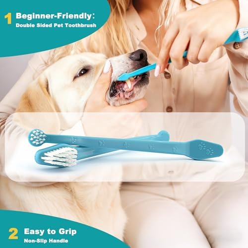 Dog Toothbrush Kit, 360-Degree Finger Three-Sided Design, Replaceable Brush Heads, Easy Teeth Cleaning and Dental Care (7 Pack) - Image 6