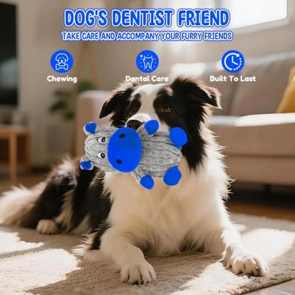 loncoldy Squeaky Dog Toys, Tough Stuffed Animals Hippo Chew Toy Blue - Image 7