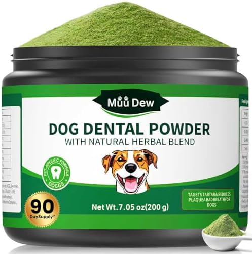Dog Teeth Cleaning Powder, Dog Dental Powder and Cats Breath Freshener, Bad Breath & Tartar Remover for Dogs, Natural Herbal Blend of All Breeds, 200 Grams(90-Day Supply) by Unknown