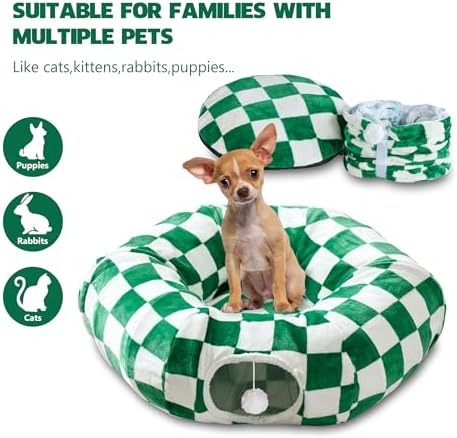 Cute Round Cat Tunnel for Indoor Cats, Green/White - Image 4