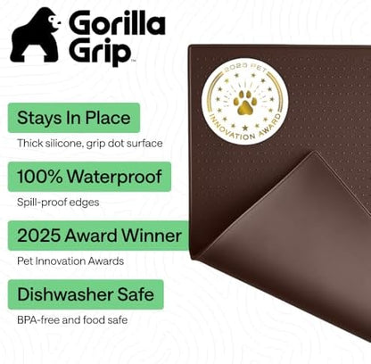 GORILLA GRIP Dog Food Mat, 100% Waterproof Silicone, 16x10 Brown - Image 2