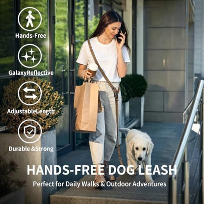 Hands Free Dog Leash by Kazazoo, Adjustable 5.5-8.5ft Waist & Crossbody Leash with Quick Off Buckle, Reflective Stitches for Walking, Jogging,Medium to Large Dogs M Size Brown - Image 2