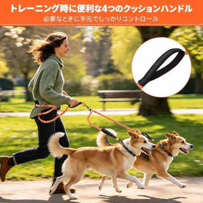 Hands Free Double Dog Leash, 4 Reflective Padded Handles, Adjustable Waist Belt 27-51", Shock-Absorbing Bungee, 360° Swivel Clips, for Small, Medium & Large Dogs, Walking Jogging Running - Image 4