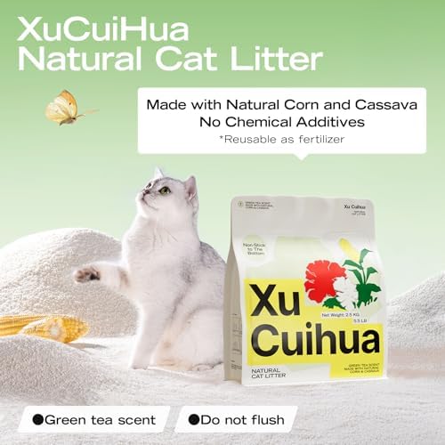 XuCuiHua Natural Cat Litter Green Tea Scent, Plant-Based, Strong Clumping Litter, Odor Control, Easy Scooping, Clumps Lift Cleanly, Low Dust, Corn & Cassava Litter, 16.5 LB (5.5 LB x 3 Bags) - Image 2