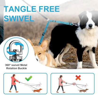 MingXpet Double Dog Leash for Two Dogs, No Pull Dog Leash, 360° Swivel No Tangle for Small Dogs Walking & Training, Shock Absorbing Reflective Bungee, Blue - Image 4