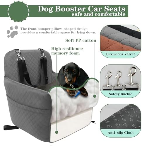Dog Car Seat for Small/Medium Dogs,2 Adjustable Seat Belt,Memory Foam with Soft Fabric Pets Travel Car Bed with Non-Slip Bottom,Easily Installed in Front and Back Seats,Removable and Washable(H-Grey - Image 3