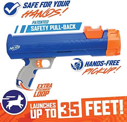 Nerf Dog 12in Blaster w/o Ball Clip 3 2in Squeak Tennis Balls - Opaque Blue/Orange/Gray and Orange and Blue and Green, Small - Image 3