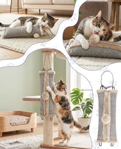 16.5" Sisal Catnip Kicker Toy for Indoor Cats,Heavy Duty Cat Scratching Pillow with 24" Bonus Rope,Washable & Refillable Catnip Toy for Aggressive Kickers,Chewing & Teething, Sisal Mat Texture (Grey) - Image 6