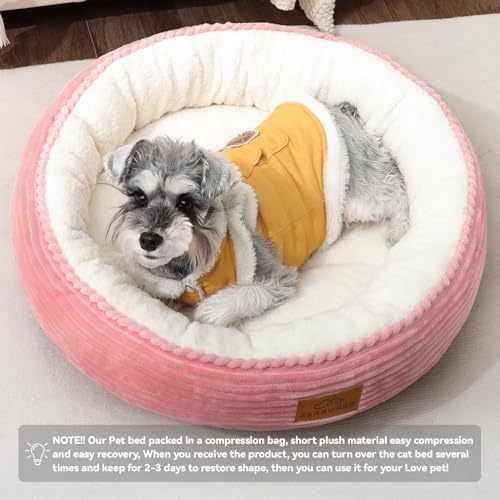 Zerbuger 23in Pink Round Dog Bed Sofa for Dogs Cats, Machine Washable - Image 5