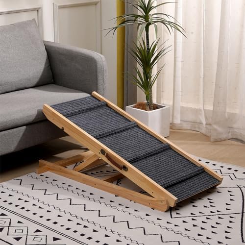 Foldable Wooden Dog Ramp Wooden Dog Ramp for Bed-5 Adjustable Heights - Image 2