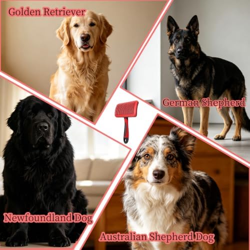Self-Cleaning Slicker Dog Brush for Large Long-Haired Breeds (Red, Black) - Image 3