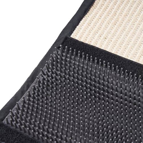 Cat Scratching Post Mat and Self Groomer 2 in 1 that Wraps Around Table Leg, Self Adhesive Grooming Sisal Sturdy Scratch Post for Indoor Cats Adults (Black and White) - Image 5