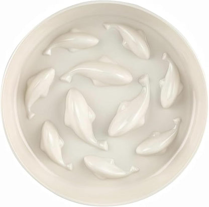 Slow Feeder Bowl for Cats and Small Dogs,Cilkus Fish Pool Design, Fun Interactive Bloat Stop Puzzle Feeder Bowl Healthy Eating Diet Made of Melamine Food Grade Material (White(Melamine))