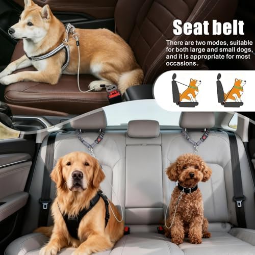 Idepet Dog Seat Belt for Car Stainless Steel 3 in 1 Dog Seatbelt 2 Pcs Grey - Image 4