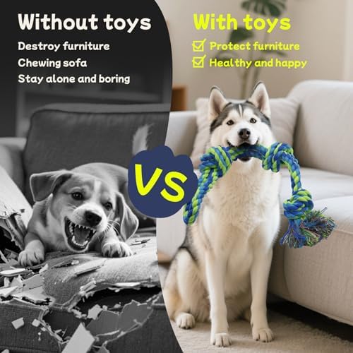 Rocfish [4 Pack] Dog Rope Toys for Aggressive Chewers, Nearly Indestructible Tug of War Toys for Large & Medium Dogs, 100% Cotton, Teeth Cleaning Chew Rope, Heavy Duty Tug of War Dog Toy for Boredom - Image 4