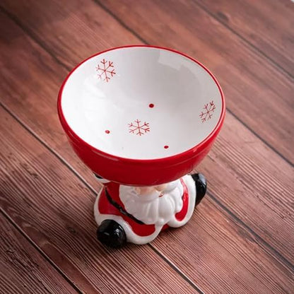 Christmas Ceramic Raised Cat Bowl Elevated Dog Bowls Cat Food Bowl Medium Water and Food Dish Xmas Decor Indoor, Microwave and Dishwasher Safe - Image 2
